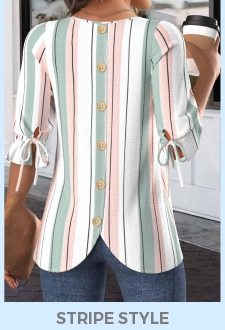 ROTITA Drawstring Striped White Round Neck Half Sleeve Blouse