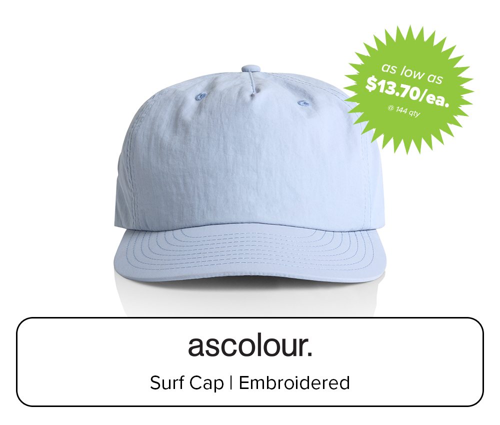 Get custom embroidered AS Colour surf caps at Jakprints