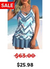 ROTITA Plus Size Geometric Print Dusty Blue Tankini Set