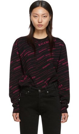 Balenciaga - Black & Pink Logo Stripe Sweater