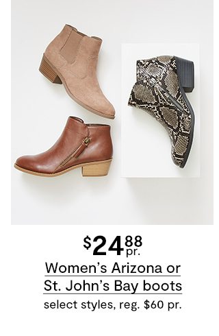 $24.88 pr. Women's Arizona or St. John's Bay boots select styles, reg. $60 pr.