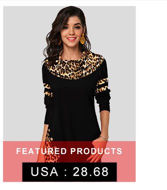 Leopard Print Button Detail Long Sleeve T Shirt 