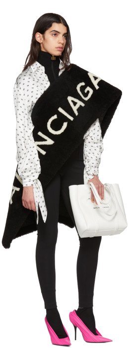 Balenciaga - Black Shearling Logo Scarf