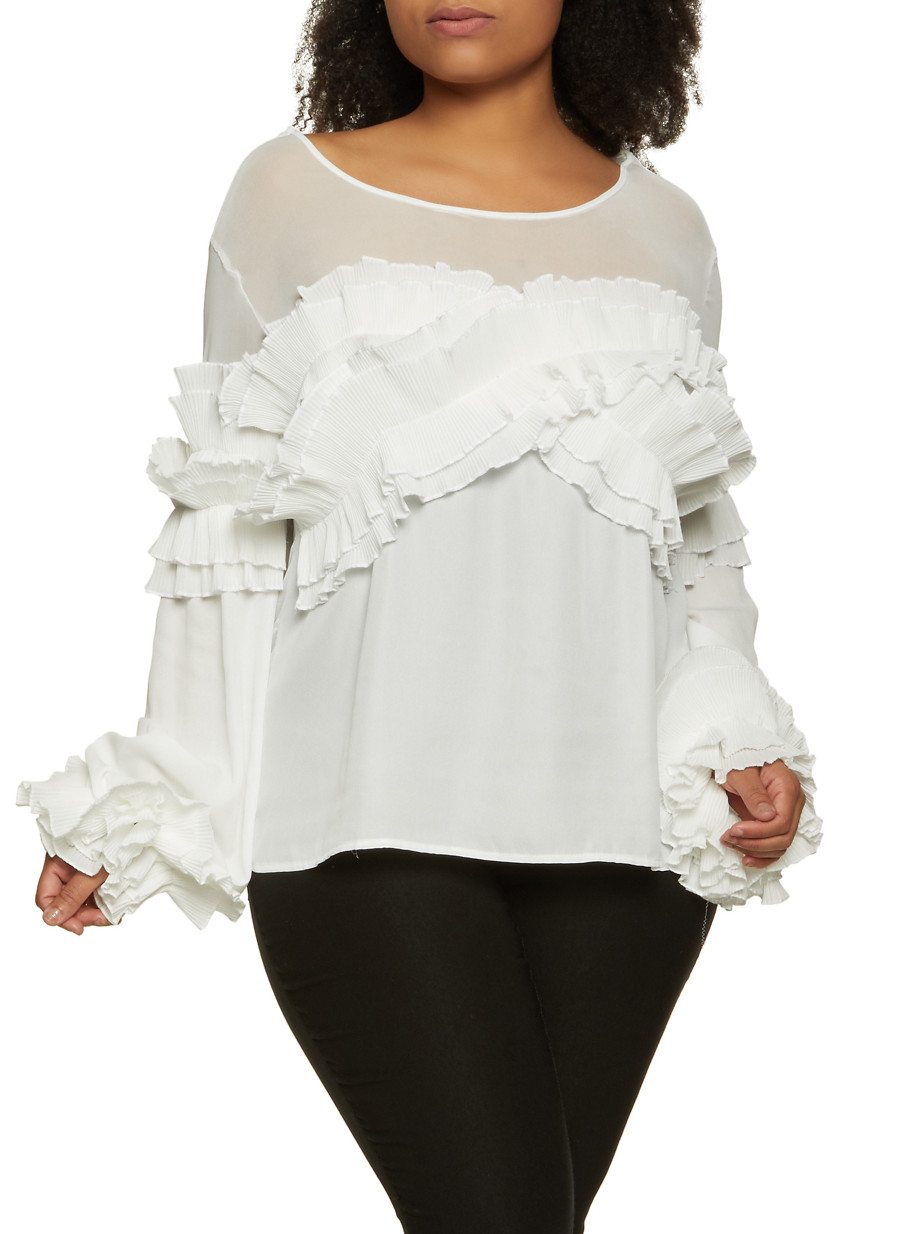 Plus Size Pleated Ruffle Top