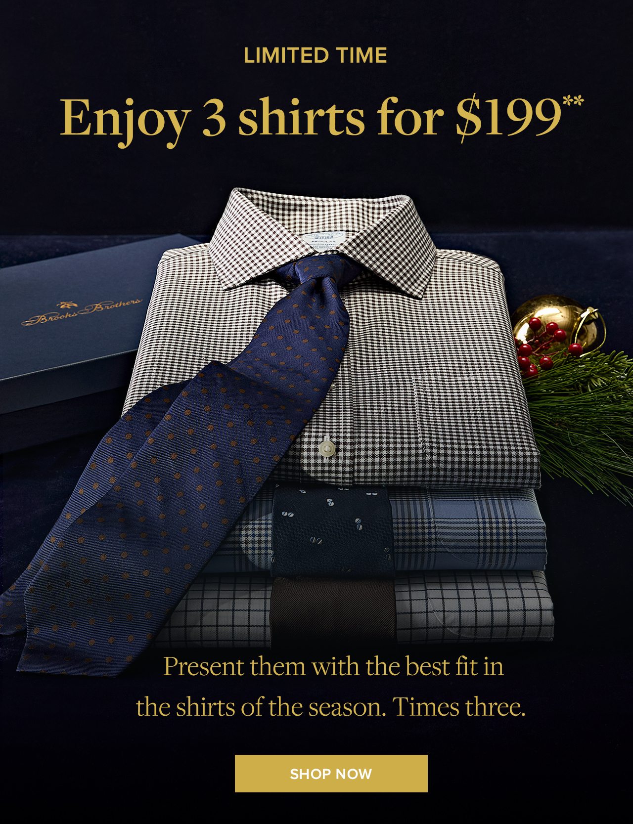 Limited Time. Enjoy 3 shirts for $199.