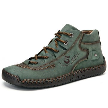 Green Leather Ankle Boots