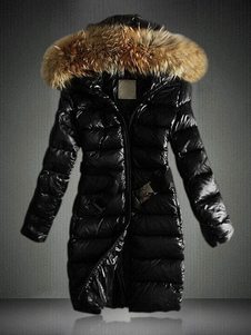 Veste de Souffleur Manteau Femme noir veste chaud Capuche Fermeture à glissière Zip Manches longues Fausse Fourrure