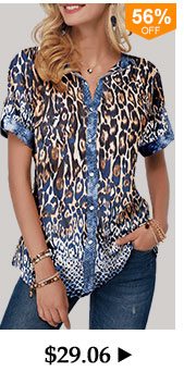 Leopard Print Split Neck Button Front Blouse