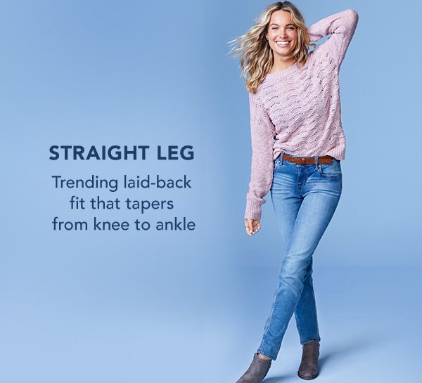 Straight leg: trending laid-back fit that tapers from knee to ankle.