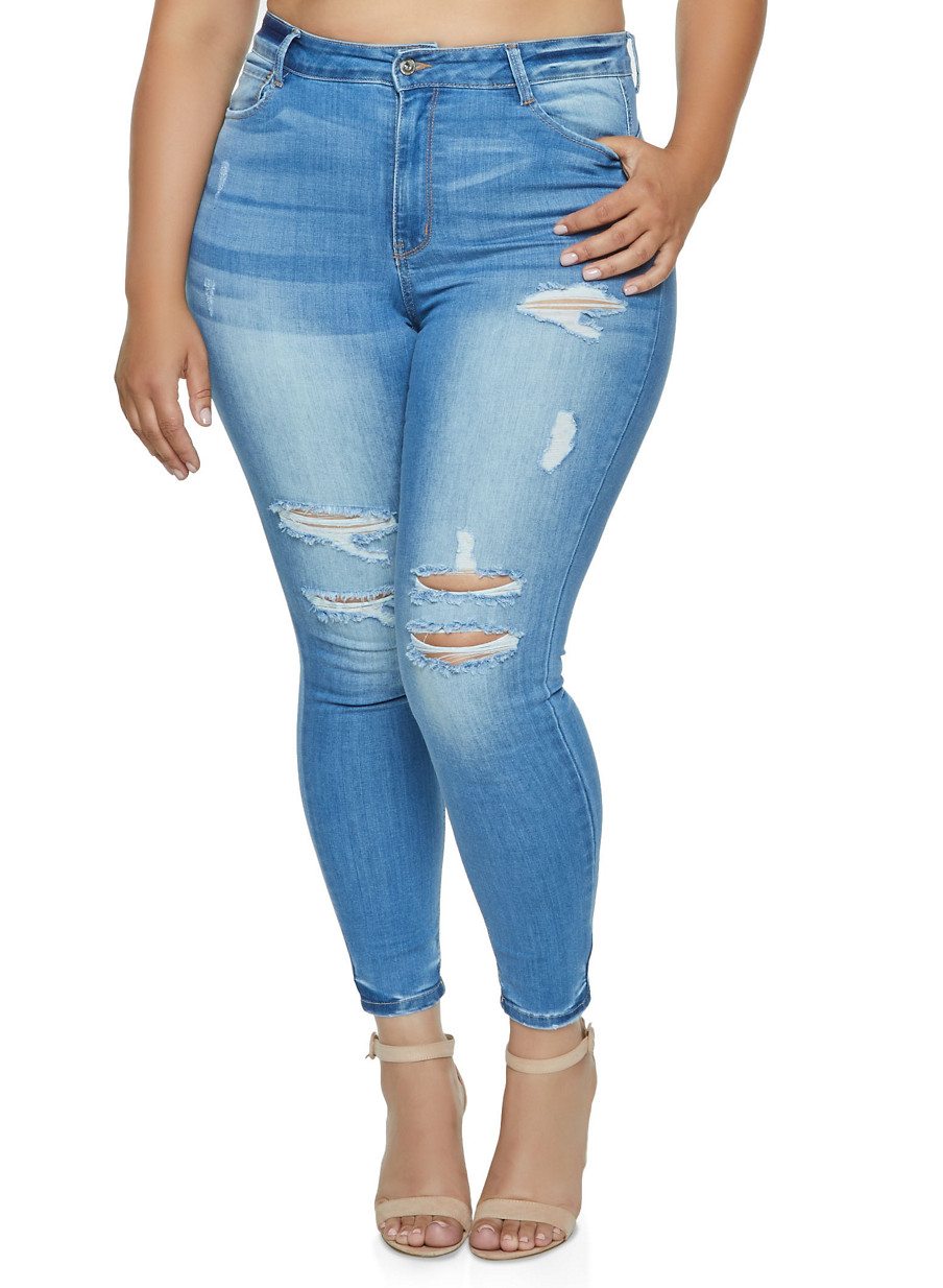 Plus Size WAX Frayed Skinny Jeans