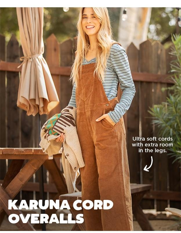 Karuna Cord Wide Leg Overall in Brown Sugar Color