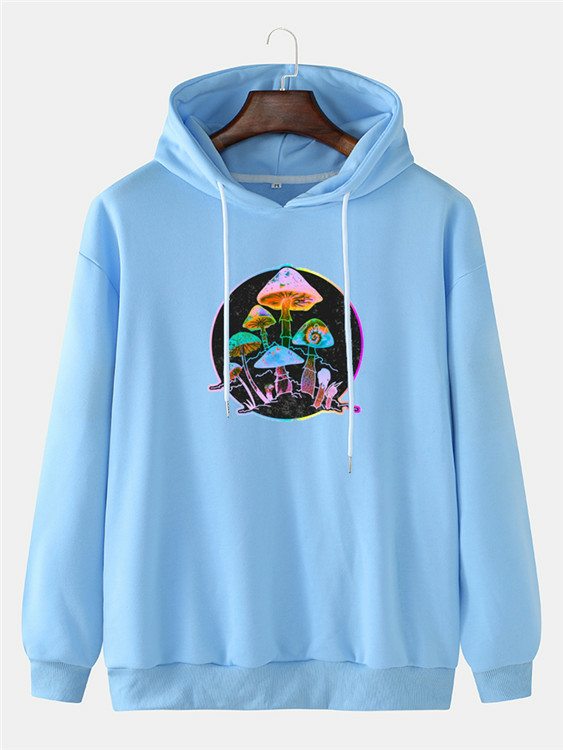 Cartoon Mushroom Print Drawstring Long Sleeve Hoodie