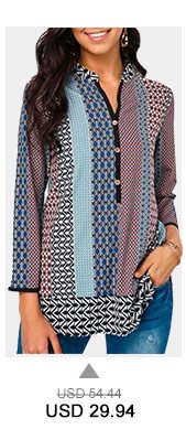 Button Detail Split Neck Printed Blouse