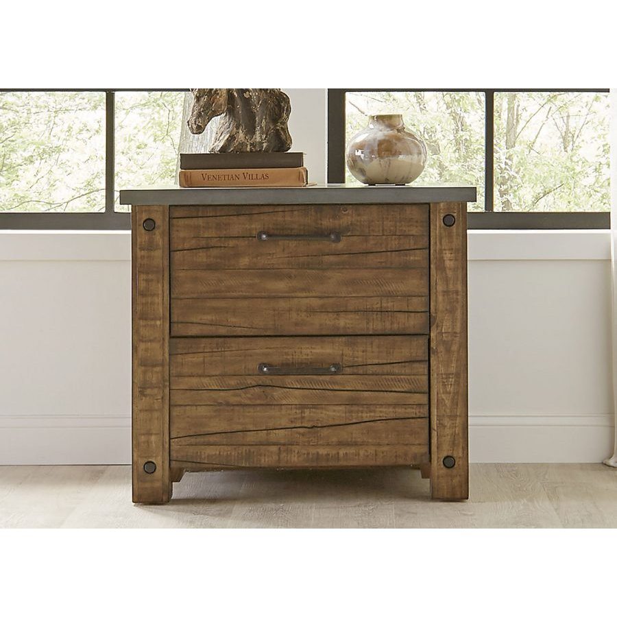 Rustic Pine File Cabinet with Concrete Top - Jasper