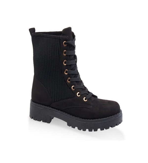 Ribbed Lace Up Combat Boots