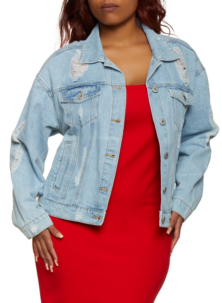 Plus Size Highway Ripped Back Jean Jacket