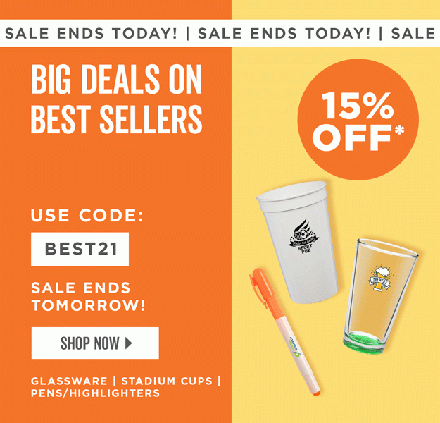 Big Deals on Best Sellers | 15% Off Best Sellers | Use Code: BEST21 | Shop Now | Discount applies to glassware, stadium cups and pens/highlighters.
