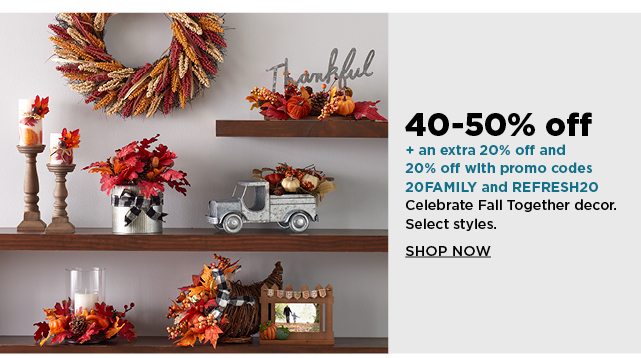 40 to 50% off celebrate fall together decor. plus, save an extra 20% off when you enter promo code 2