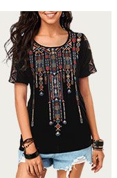 Round Neck Short Sleeve Black T Shirt