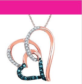 Heart Necklace 1/6 ct tw Blue Diamonds 10K Rose Gold