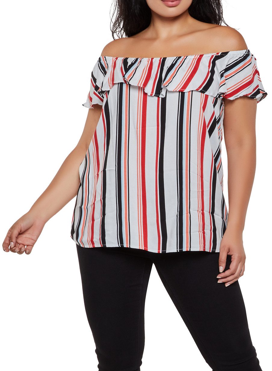 Plus Size Striped Off the Shoulder Top