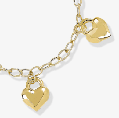 Puff Heart Charms Bracelet 14K Yellow Gold 7.5''