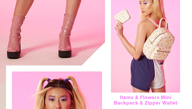 Items & Flowers Mini Backpack & Zipper Wallet