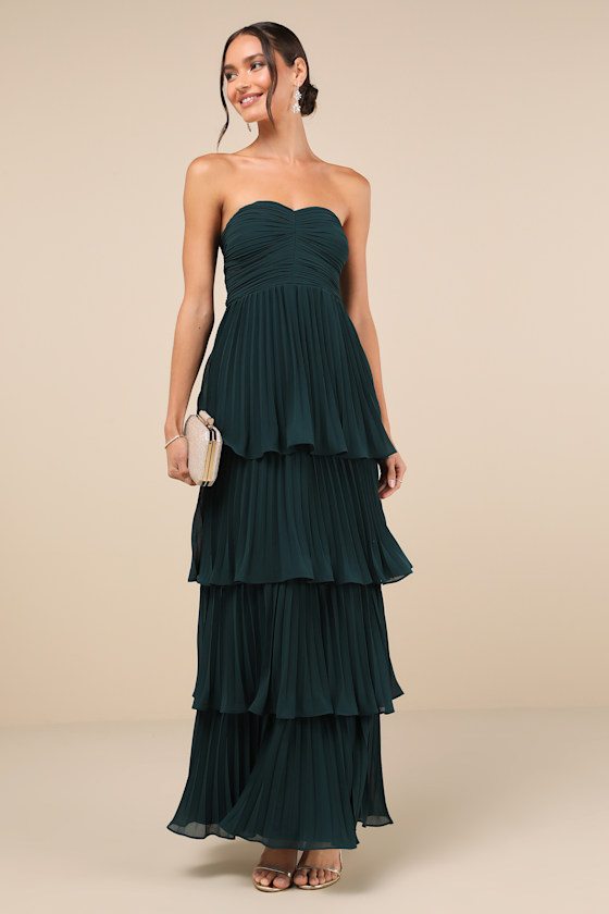 Image of Seriously Sensational Emerald Strapless Tiered Maxi Dress