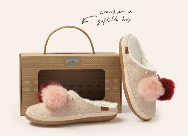 Rose Cloud Pom Pom Slippers in a giftable box