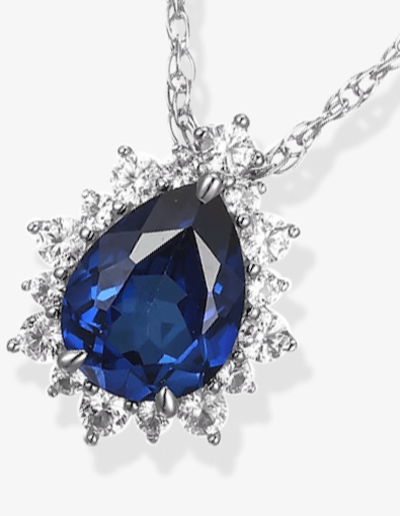 Pear-Shaped Blue Lab-Created Sapphire & White Lab-Created Sapphire Necklace Sterling Silver 18''