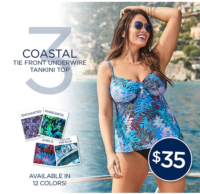 3. Coastal Tie Front Underwire Tankini Top