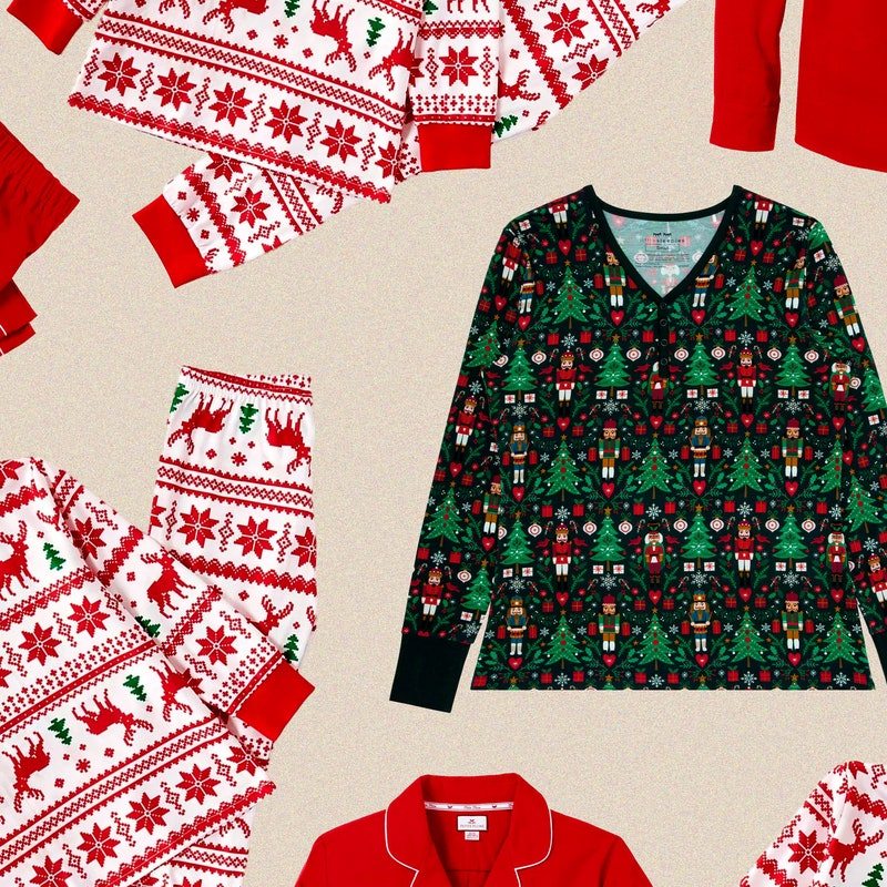 best christmas pajamas _ collage of pajamas on a background