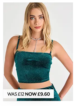 Womens Green Velvet Sparkle Crop Top