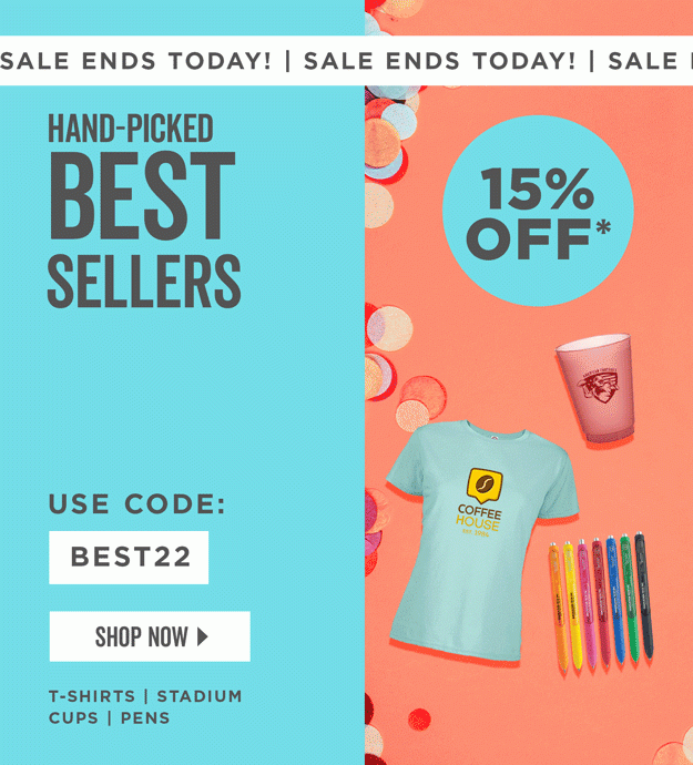Sale Ends Today | Hand-Picked Best Sellers | 15% Off Best Sellers | Use Code: BEST22 | Shop Now | Discount applies to t-shirts, stadium cups and pens.