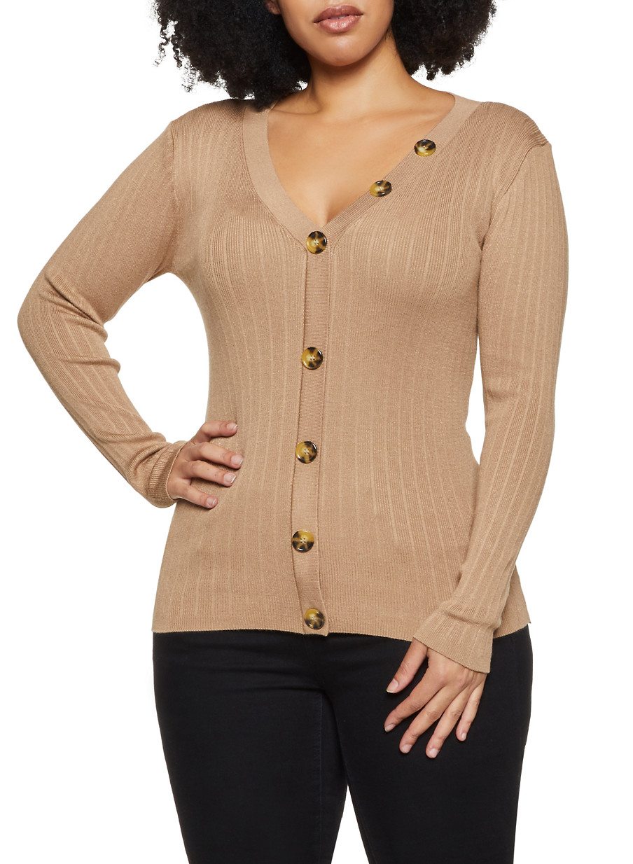 Plus Size V Neck Button Top