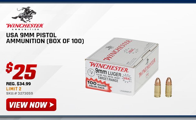 Winchester USA 9mm Pistol Ammunition (box of 100)