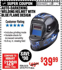 Auto Darkening Welding Helmet with Blue Flame Design