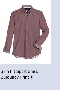 Slim Fit Sport Shirt, Burgundy Print