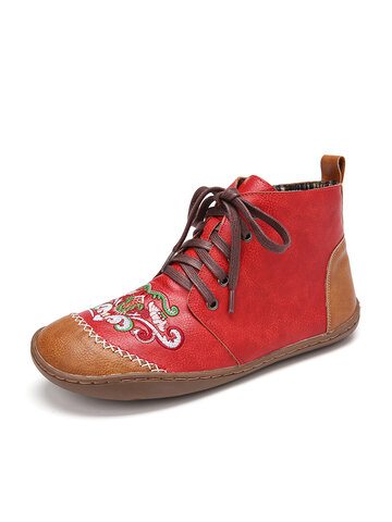 Embroidered Hand Stitching Ankle Boots