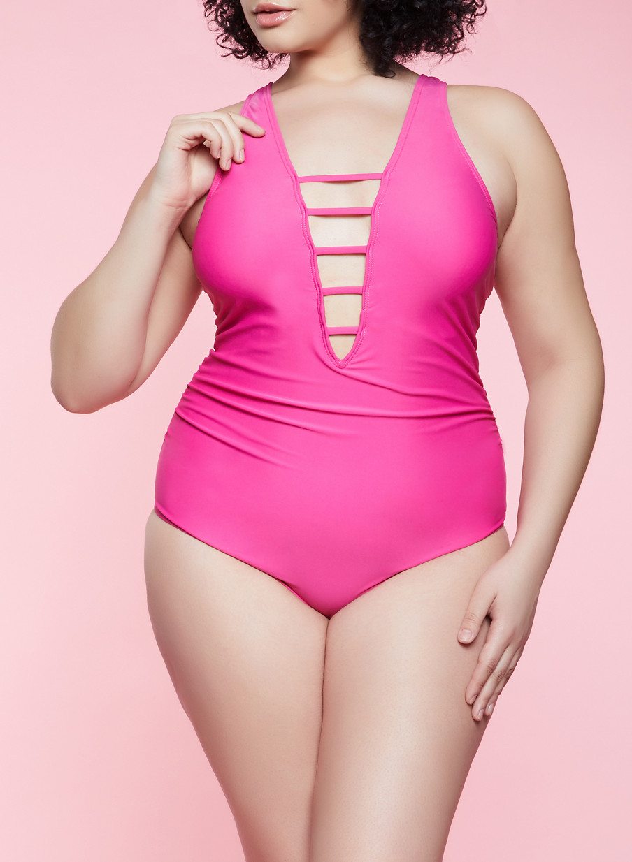 Plus Size Fuchsia Ruched One Piece Swimsuit