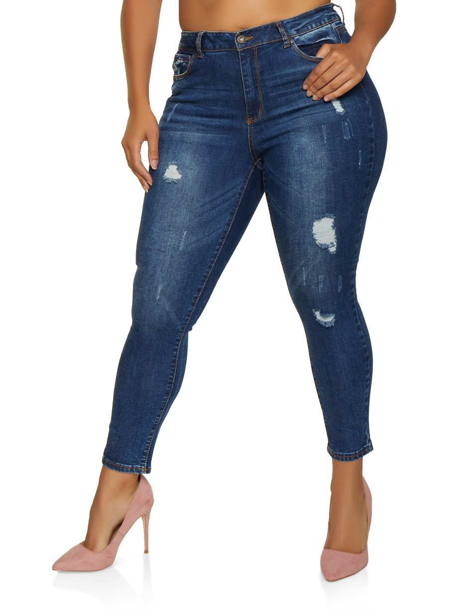 Plus Size WAX Push Up Distressed Jeans