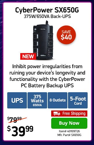 CyberPower 650VA / 375W UPS | 40109726 | Shop Now