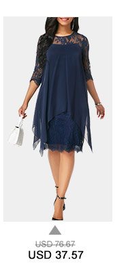 Three Quarter Sleeve Chiffon Overlay Navy Lace Dress