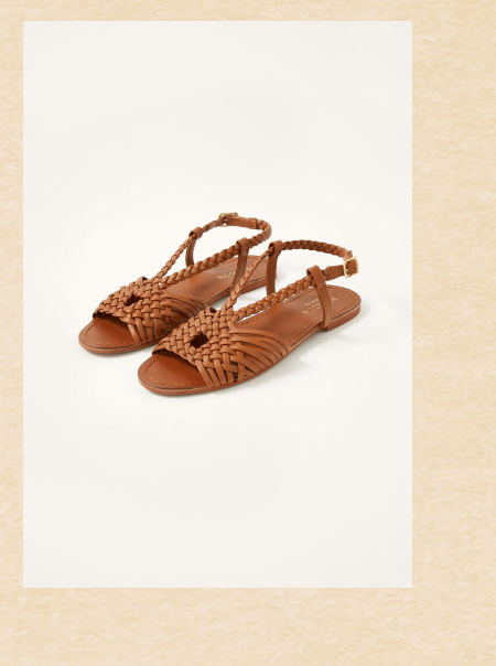 Plait detail leather flat sandals tan