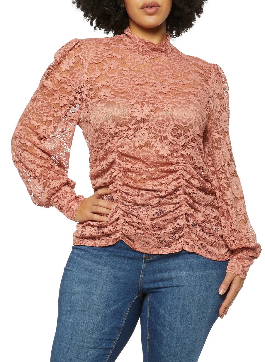 Plus Size Ruched Lace Top