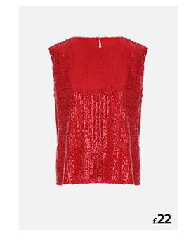 Womens Red Sequin Shell Top