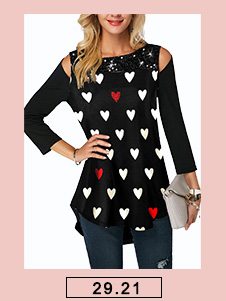 Heart Print Sequin Embellished Cold Shoulder T Shirt