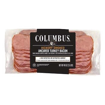 Columbus Uncured Turkey Bacon, Hickory Smoked, Sliced, 2.5 lbs