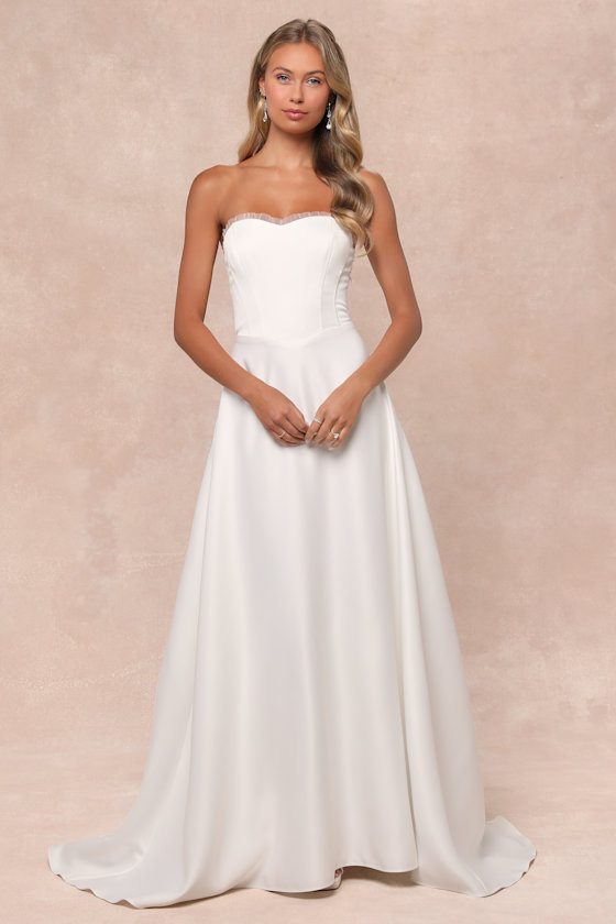 Image of Eternal Gratitude White Floral Embroidered Strapless Maxi Dress