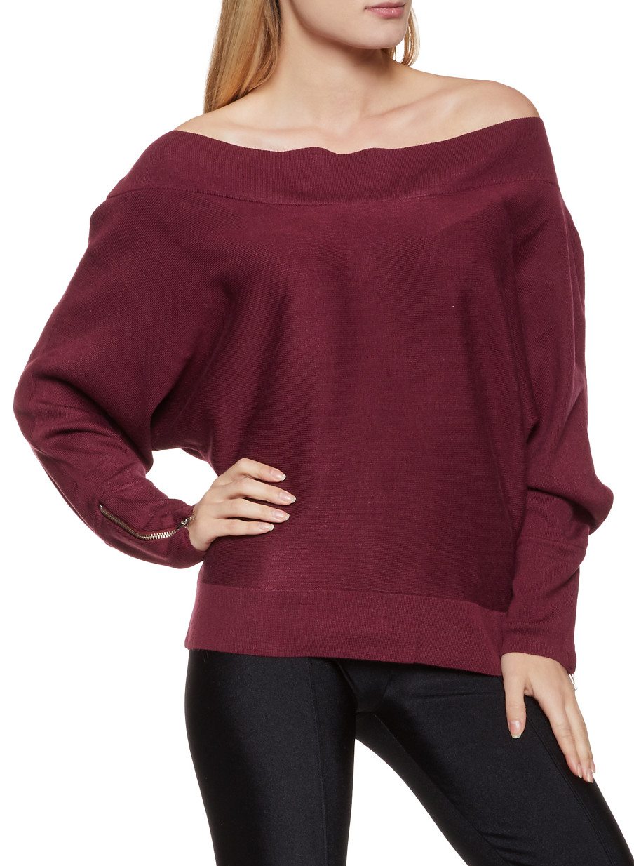 Zip Sleeve Off the Shoulder Sweater